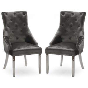 Enmore Charcoal Velvet Dining Chairs With Chrome Legs In Pair