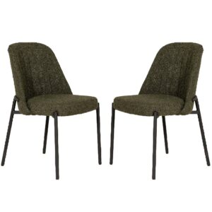 Ferndale Green Fabric Dining Chairs With Black Legs In Pair