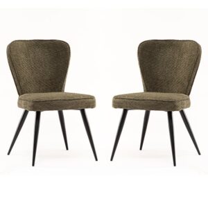 Finn Olive Boucle Fabric Dining Chairs In Pair