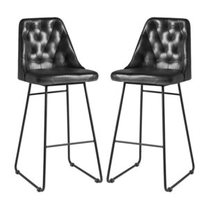 Hayton Vintage Black Genuine Leather Bar Stools In Pair