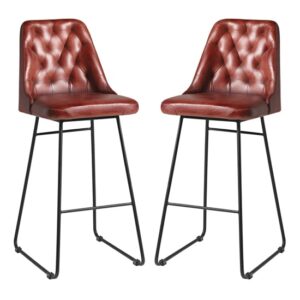 Hayton Vintage Red Genuine Leather Bar Stools In Pair