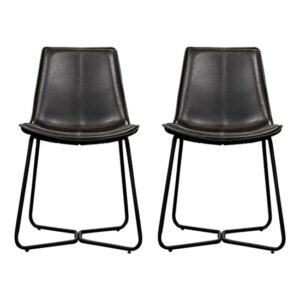 Holland Charcoal Leather Dining Chairs With Metal Base In Pair