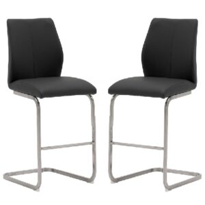 Ithaca Black Faux Leather Bar Stools With Chrome Base In Pair