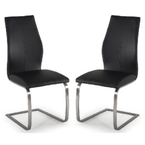 Ithaca Black Faux Leather Dining Chairs With Chrome Base In Pair