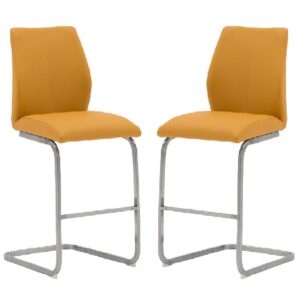 Ithaca Pumpkin Faux Leather Bar Stools With Chrome Base In Pair