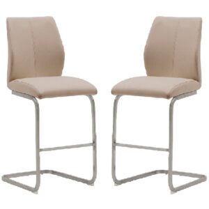 Ithaca Taupe Faux Leather Bar Stools With Chrome Base In Pair