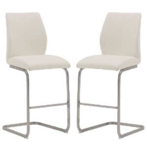 Ithaca White Faux Leather Bar Stools With Chrome Base In Pair