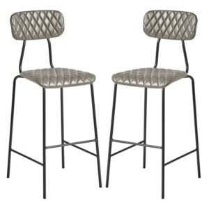 Kelso Vintage Silver Faux Leather Bar Stools In Pair