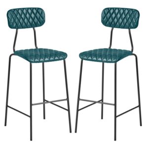 Kelso Vintage Teal Faux Leather Bar Stools In Pair