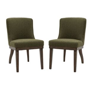 Kigali Moss Green Fabric Dining Chairs With Oak Legs In Pair