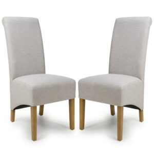 Kyoto Natural Fabric Dining Chairs With Oak Legs In Pair