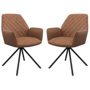 Lacey Tan Leather Dining Chairs With Black Legs In Pair