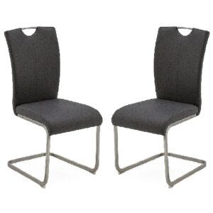 Langley Grey Fabric Dining Chairs With Chrome Base In Pair