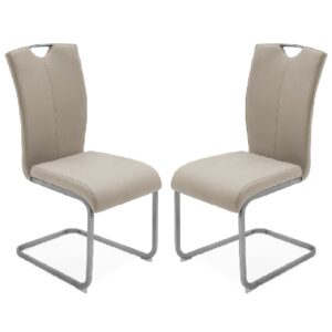 Langley Taupe Fabric Dining Chairs With Chrome Base In Pair