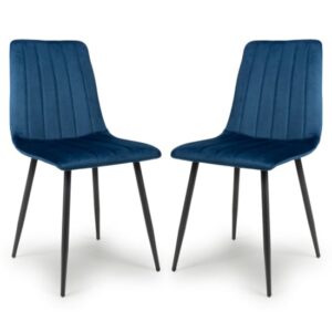 Leuven Blue Velvet Dining Chairs With Black Legs In Pair