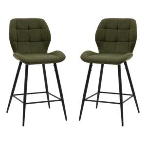 Macerata Bottle Green Fabric Bar Stools With Black Legs In Pair