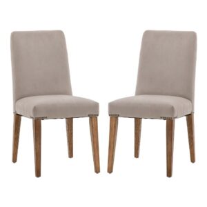 Madisen Taupe Velvet Dining Chairs With Oak Legs In Pair