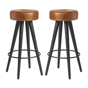 Maror Bruciato Tan Genuine Leather Bar Stools In Pair