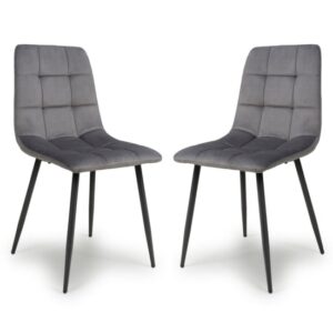 Massa Grey Velvet Dining Chairs With Black Legs In Pair