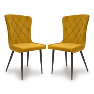 Merill Mustard Velvet Dining Chairs With Metal Legs In Pair