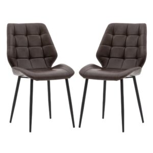 Minford Brown Leather Dining Chairs With Black Legs In Pair