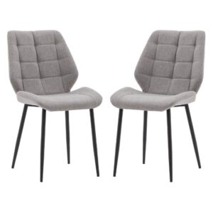 Minford Light Grey Fabric Dining Chairs With Black Legs In Pair