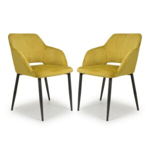 Narva Lime Gold Velvet Dining Chairs With Black Legs In Pair