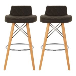 Porrima Black Faux Leather Bar Stools With Natural Legs In Pair