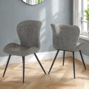 Qinson Grey Faux Leather Dining Chairs In Pair