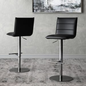 Radlett Black Leather Bar Stools With Chrome Base In Pair