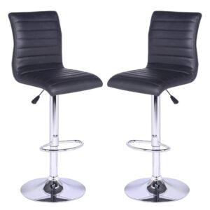 Ripple Black Faux Leather Bar Stools With Chrome Base In Pair