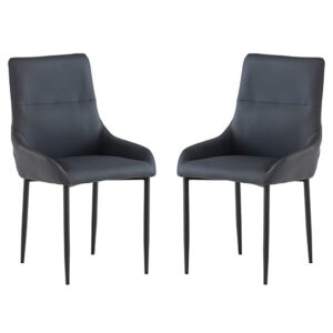 Rissa Blue Faux Leather Dining Chairs With Black Legs In Pair