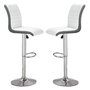 Ritz White And Grey Faux Leather Bar Stools In Pair