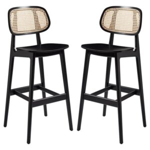 Romney Satin Black Wooden Bar Stools In Pair