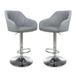 Salta Light Grey Leather Bar Stools With Chrome Base In Pair