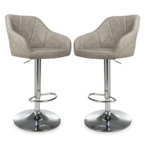 Salta Mink Leather Bar Stools With Chrome Base In Pair