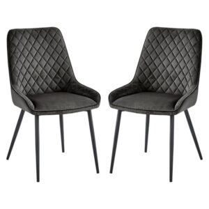 Sanford Grey Velvet Dining Chairs With Black Legs In Pair