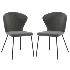 Sarnia Dark Grey Corduroy Fabric Dining Chairs In Pair