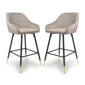 Sedona Mink Velvet Bar Stools With Metal Legs In Pair