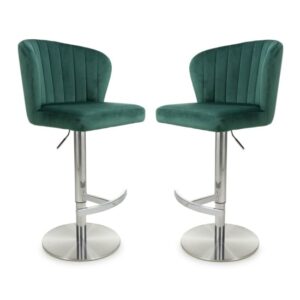 Solvo Green Velvet Bar Stools With Chrome Base In Pair