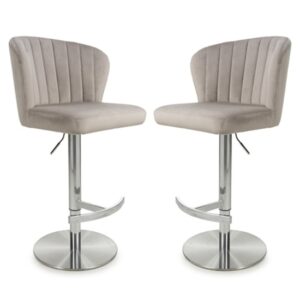 Solvo Mink Velvet Bar Stools With Chrome Base In Pair