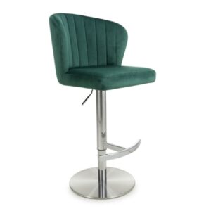 Solvo Velvet Bar Stool With Chrome Base In Green