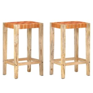 Tegan Large Brown And Natural Wooden Bar Stools In A Pair