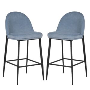 Vacaville Blue Velvet Fabric Bar Stools In Pair