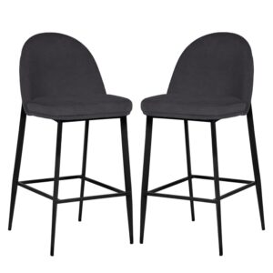 Vacaville Dark Grey Velvet Fabric Bar Stools In Pair