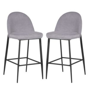 Vacaville Light Grey Velvet Fabric Bar Stools In Pair