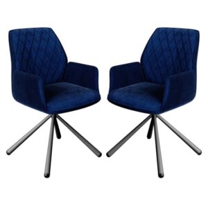 Zekrot Dark Blue Fabric Dining Chairs With Metal Legs In Pair