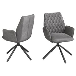 Zekrot Grey Fabric Dining Chairs With Metal Legs In Pair